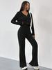 Solid Color Two-Piece V-Neck Short Knitted Cardigan Flared Pants