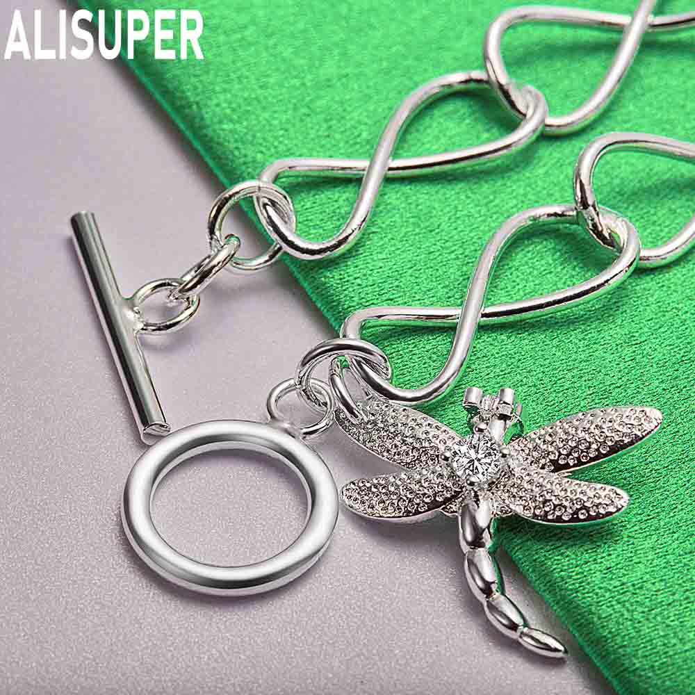 925 Sterling Silver Simple Dragonfly Side Chain Beautiful Bracelet Gift Jewelry