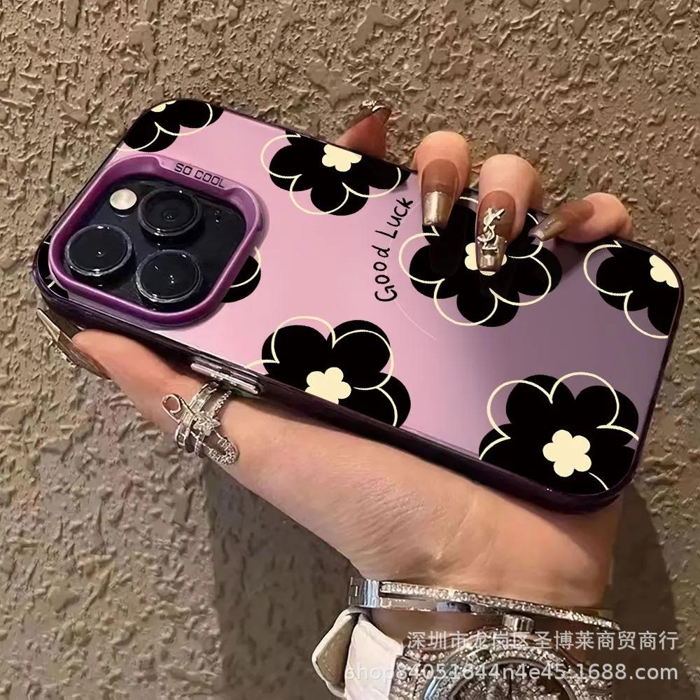 Black Flower for Apple 15 Colored Silver iPhone14Pro Creative 11promax Matte 16 Protective Case 17