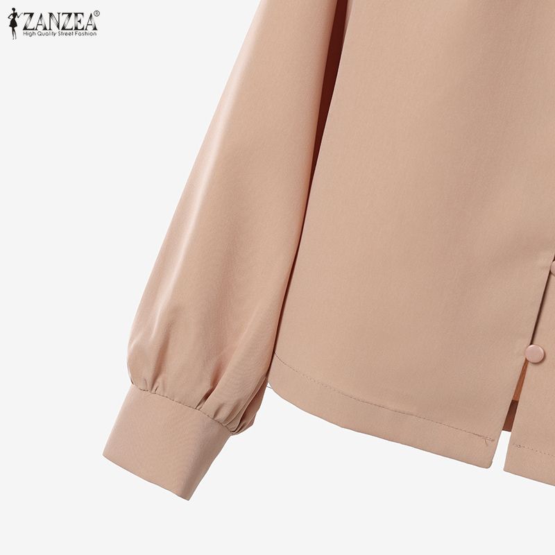 ZANZEA Damen Langarmbluse und Shorts Sommer Zweiteilige Anzugsets