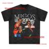 Migos Bootleg Vintage T Shirt Washed Black Full Sizes Versatile Top For Everyday Wear Graphic Soft Casual Vintage Washed Homme