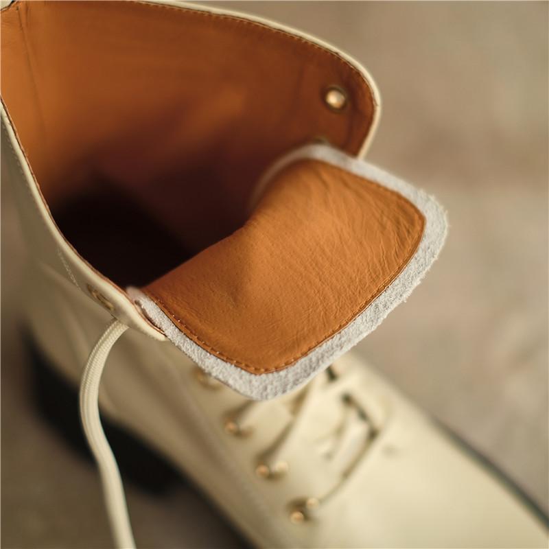 Cizme de damă din piele naturală, cu șireturi, pentru iarnă, la modă, cu vârful pătrat, cu toc gros, gleznă, cizme cu platformă, pantofi de damă cu legături încrucișate