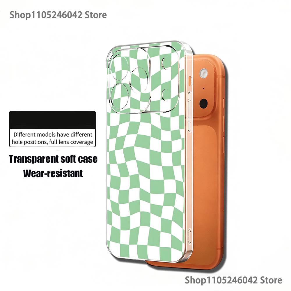 

Checkered Pattern Transparent Soft Cover Phone Case For iPhone 17,16,15,14,13,12,11 Pro,Max,Plus,X,XS,XR,SE4,E Mini iPhone17