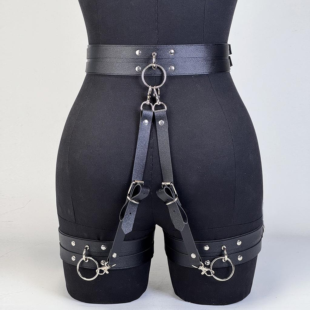 Women Fashion Pu Leather Belt Street Style Adjustable Garter Belt Cool Punk Gothic Exotic With Leg Jeans Decorative Accessory