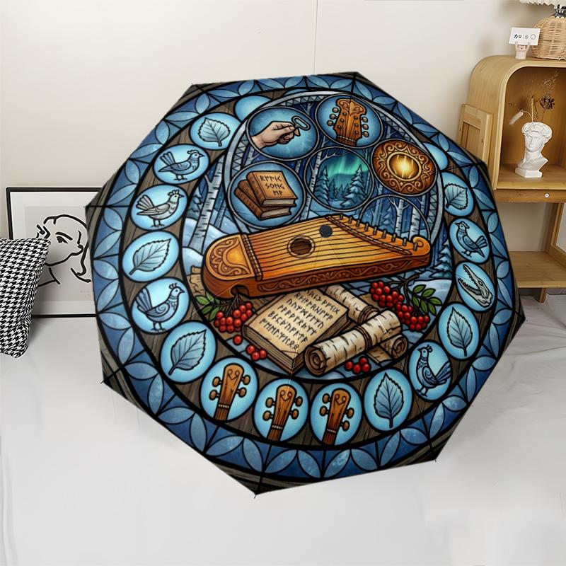 Music Nature Harmony Pattern Umbrella, Portable and Foldable Design, 8 Ribs, a Casual Accessory for Halloween, Christmas, and Birthday Gifts.