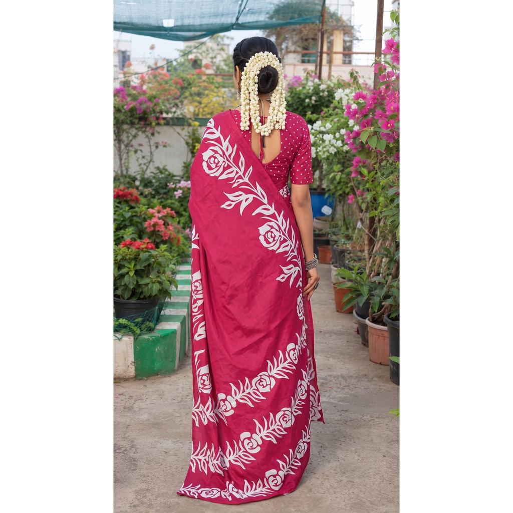 New Launch – Premium Hand Block Floral Print Mulmul Cotton Saree