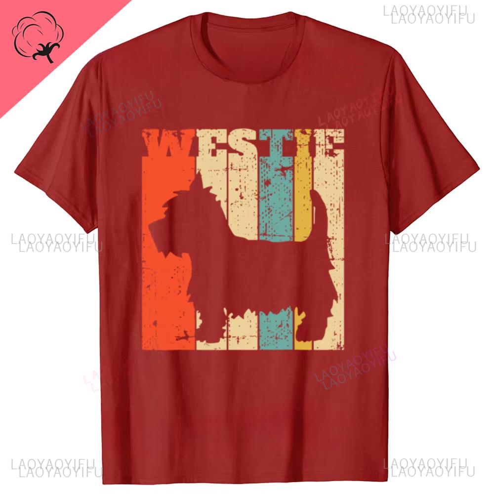 West Highland Terrier Westie Retro Vintage Printed Cotton T Shirts Streetwear Short Sleeve Unique Ventilate Casual Mens Clothing