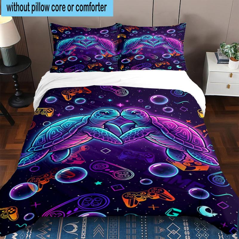 Underwater Two Sea Turtles 3pcs Bedding,Including 1pc Duvet Cover And 2pcs Pillowcases Perfect for Christmas,Ideal for Bedroom, Dormitory