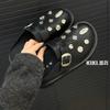 MONA same shoes 2025 new retro bag head half slippers women's outer wear rivets casual leather platform muller shoes
