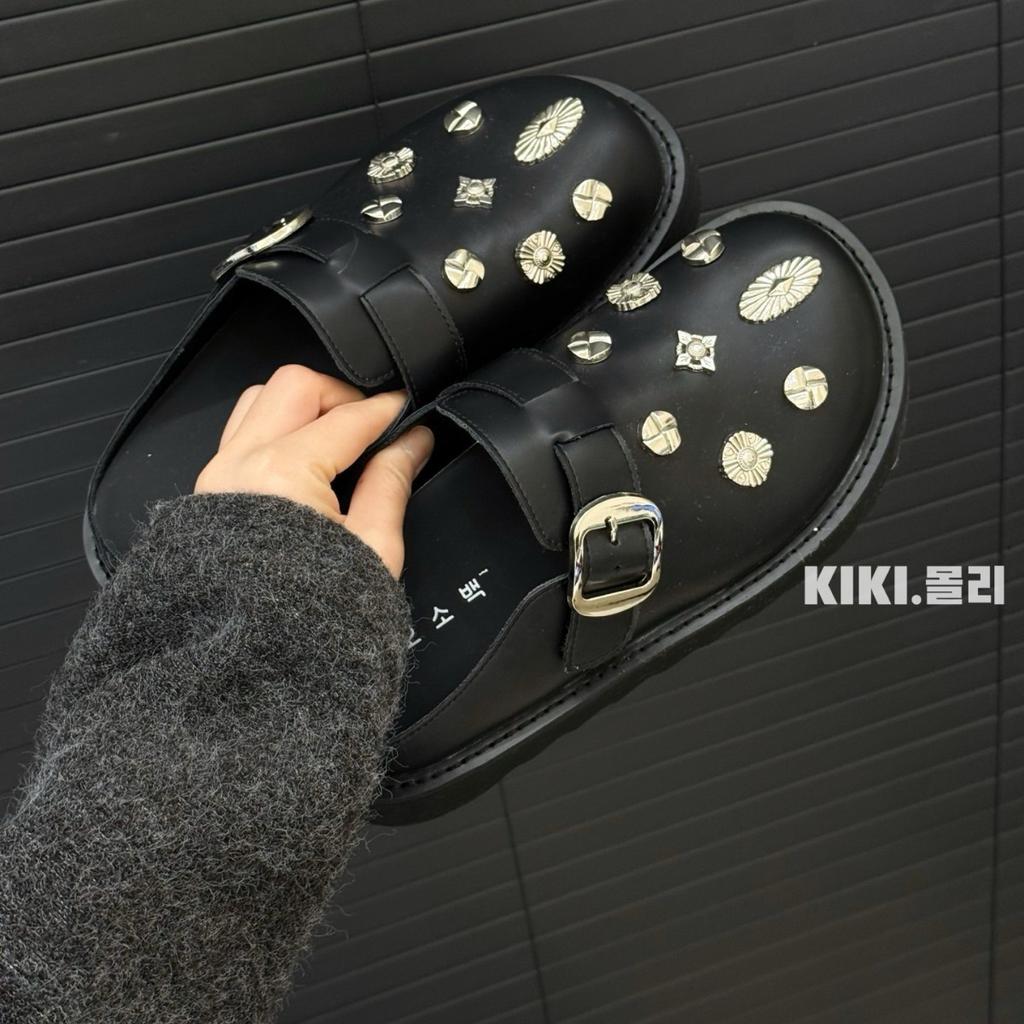MONA same shoes 2025 new retro bag head half slippers women's outer wear rivets casual leather platform muller shoes