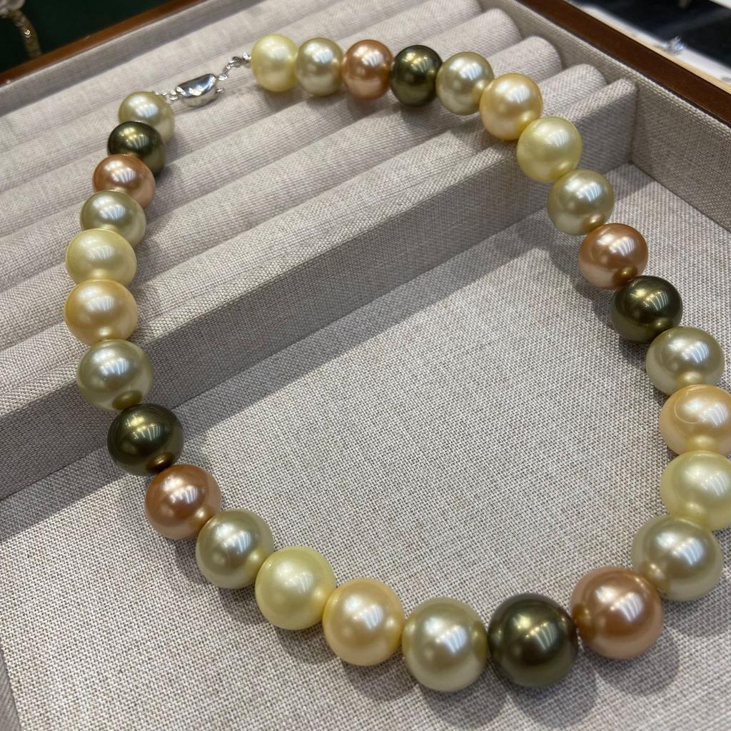 14Mm French Retro Color Mixed Color Beaded Necklace Neck Chain Autumn And Winter Essential Sweater Chain Collarbone Chain
