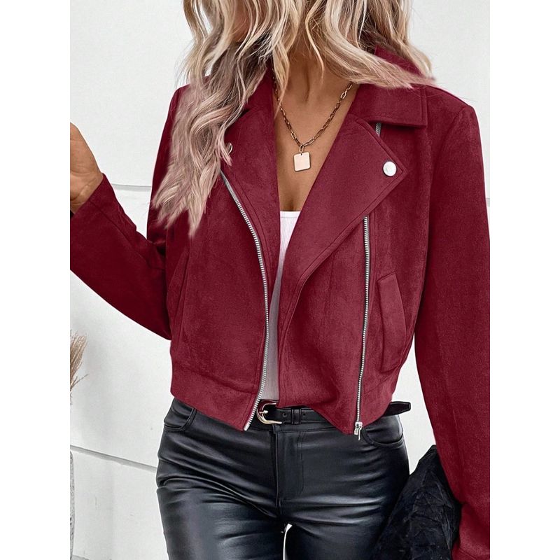 Autumn and Winter New European and American Suit Collar Fashion Zip-up Pink Jacket Long sleeve Short Outerwear Deerskin Velvet Top 6 Colors
