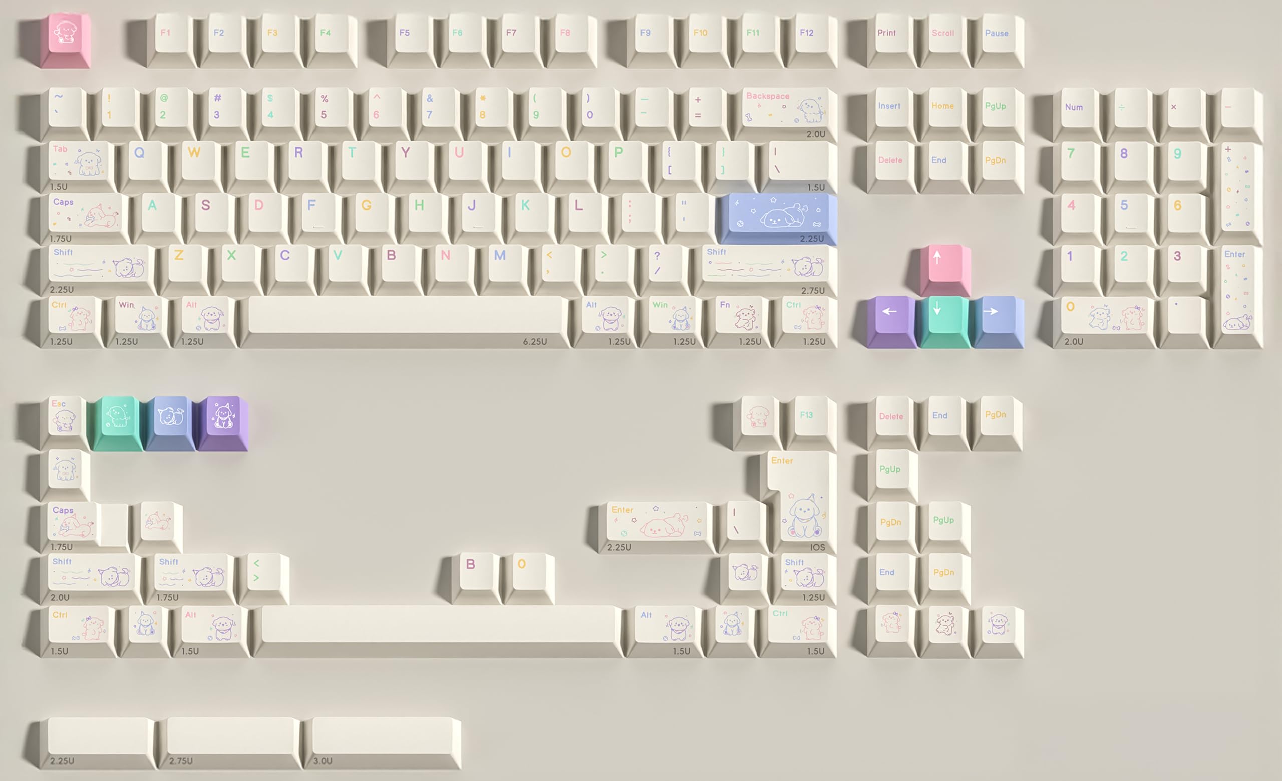 

Star Pup PBT Keycap Set 143 Keys English Layout Cherry Profile Heat Sublimation Split Spacebar Gaming MX Mechanical Keyboard Cute Dog 100%, 96%, 80%,