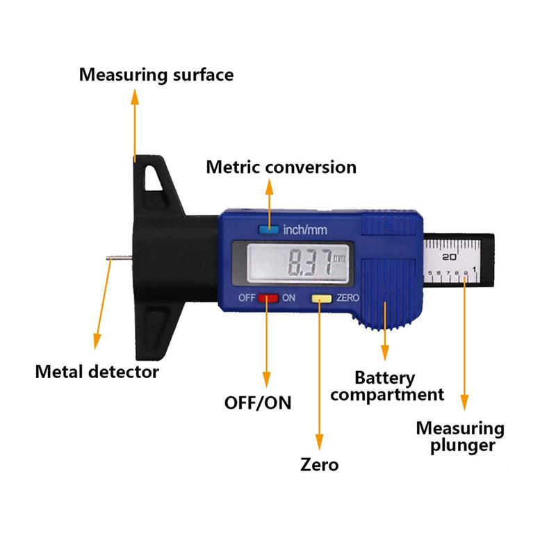 Digital Car Tyre Tire Tread Depth Gauge Meter Auto Tire Wear Detection Measuring Tool Caliper Thickness Gauges