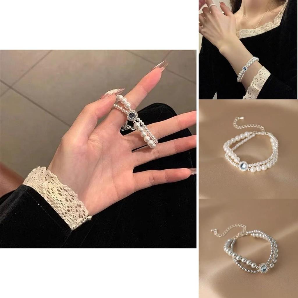 Luxurious Double Layer Pearl Bracelet For Women With Retro Court Style