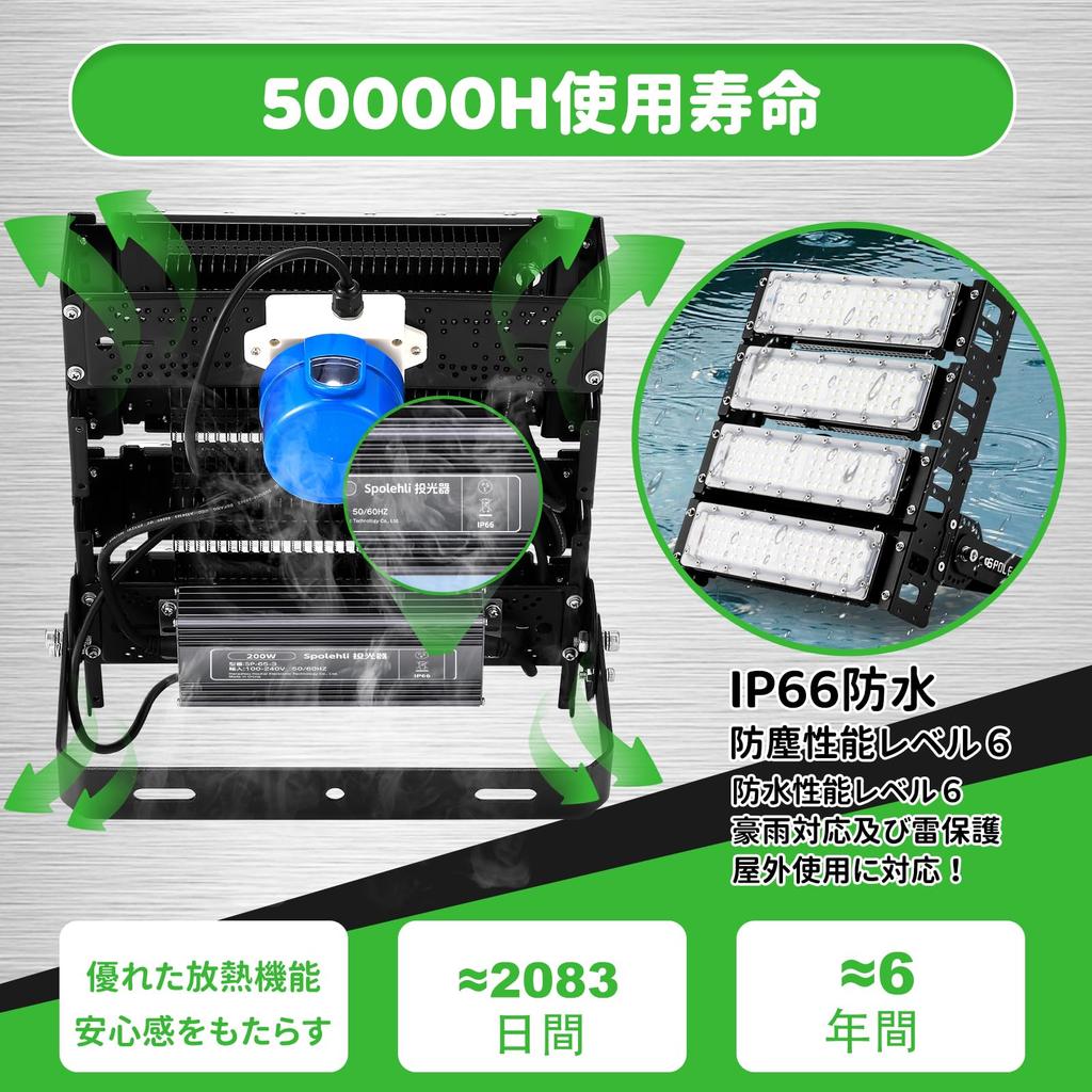 Spolehli 200W LED Floodlight Work Light [IP66 Waterproof, Automatic On, Light Sensor, PSE] 32000lm High Brightness, Ultra Bright, Dustproof, Wall,