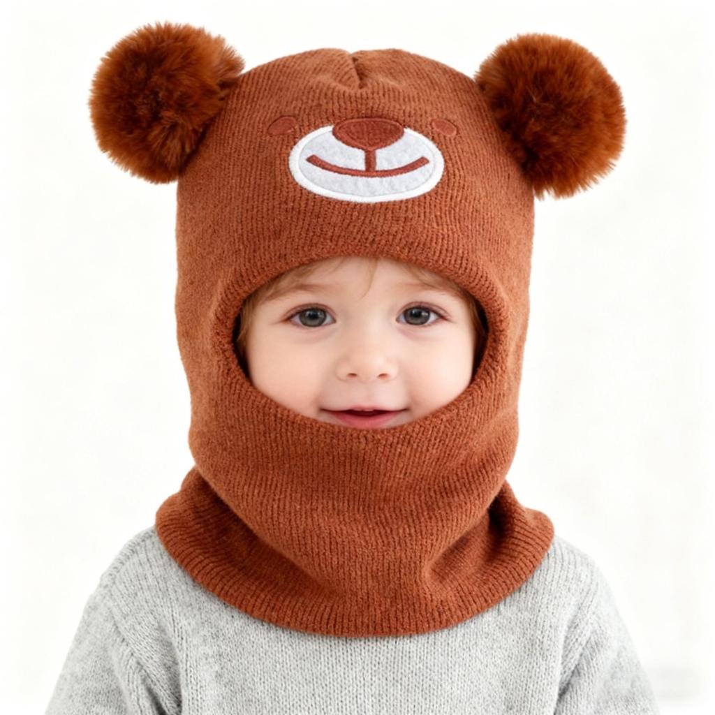 Kids' Autumn/Winter Pom-Pom Wool Hat with Ear Protection – Velvet-Lined, Windproof, Cute and Trendy for Boys and Girls