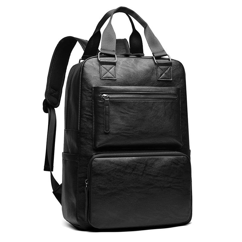 Men's Large Capacity Leather Backpack Business Casual Laptop Bag for Travel
