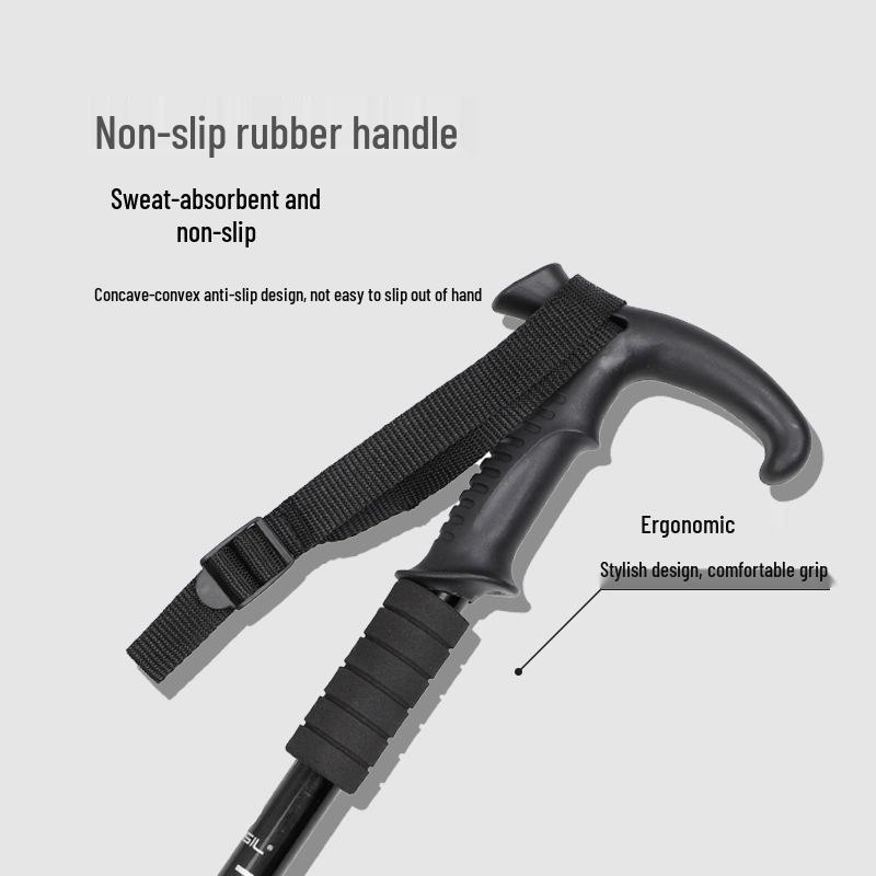Ultralight Adjustable Hiking Poles with Curved Handle, Aluminum Alloy 6061, Three-Section Off-Road Walking Stick N101