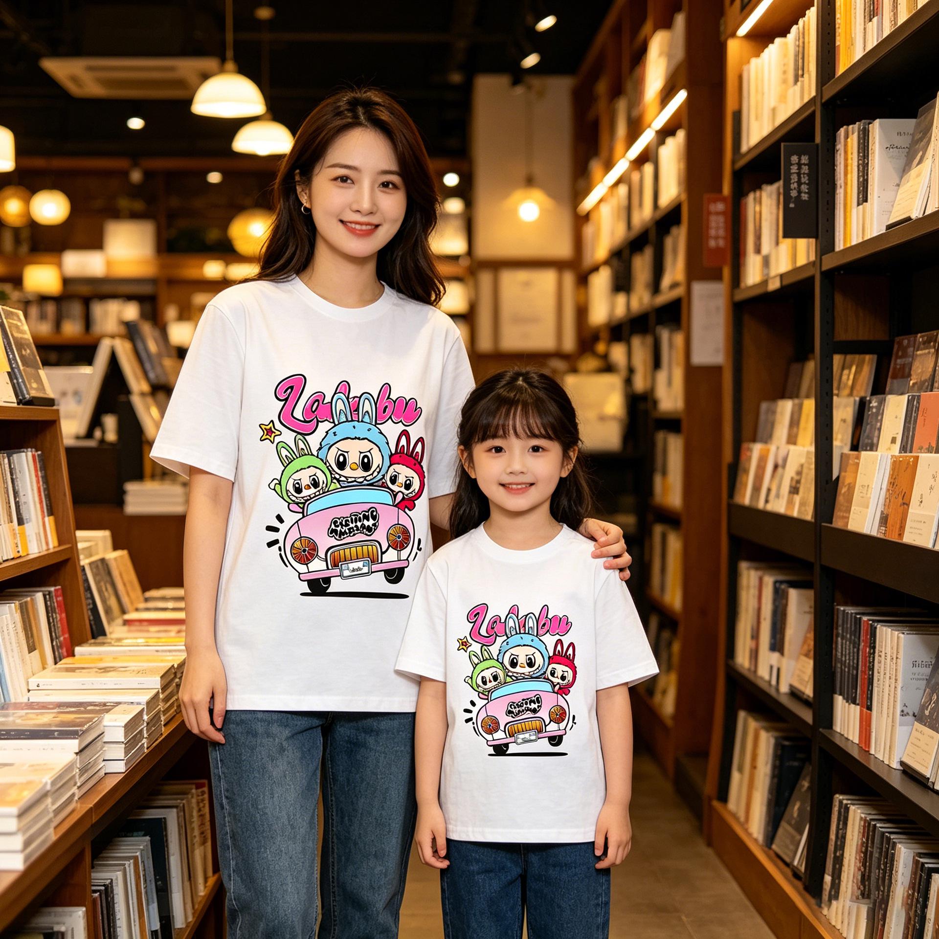 2026 Summer Mother-Daughter Labrador Cartoon Cotton T-Shirt 150 (32.5-37.5 kg)