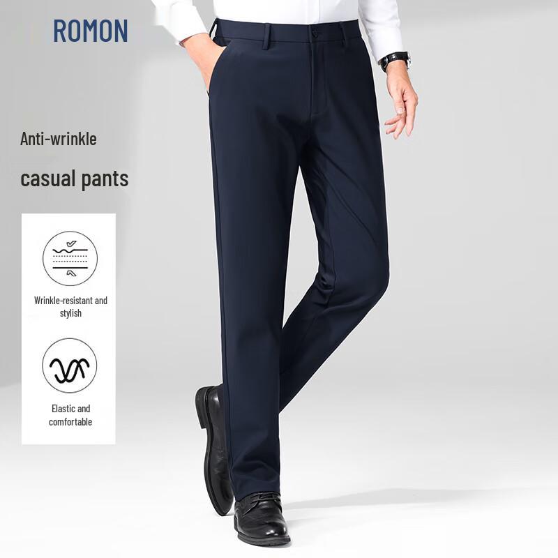 

ROMON Men s High-Elastic Anti-Wrinkle Business Casual Straight Trousers 35