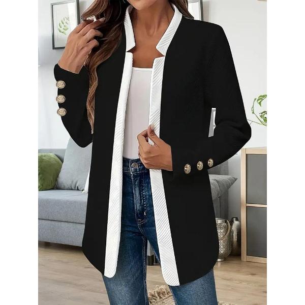 Autumn Winter New Fashion Color Blocked Gold Cufflinks Jacket Solid Color Long Sleeve Cardigan Blazer