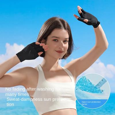 Trendy Ice Silk Sunscreen Gloves Outdoor Silicone Anti Slip Half Finger Touch Screen Riding Glove Lightweight Breathable Cycling