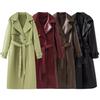 Europäischer und amerikanischer Stil, neue Damenbekleidung, modisch, vielseitig, schlichte einfarbige temperamentvolle dünn machende lange Leder-Trenchcoat