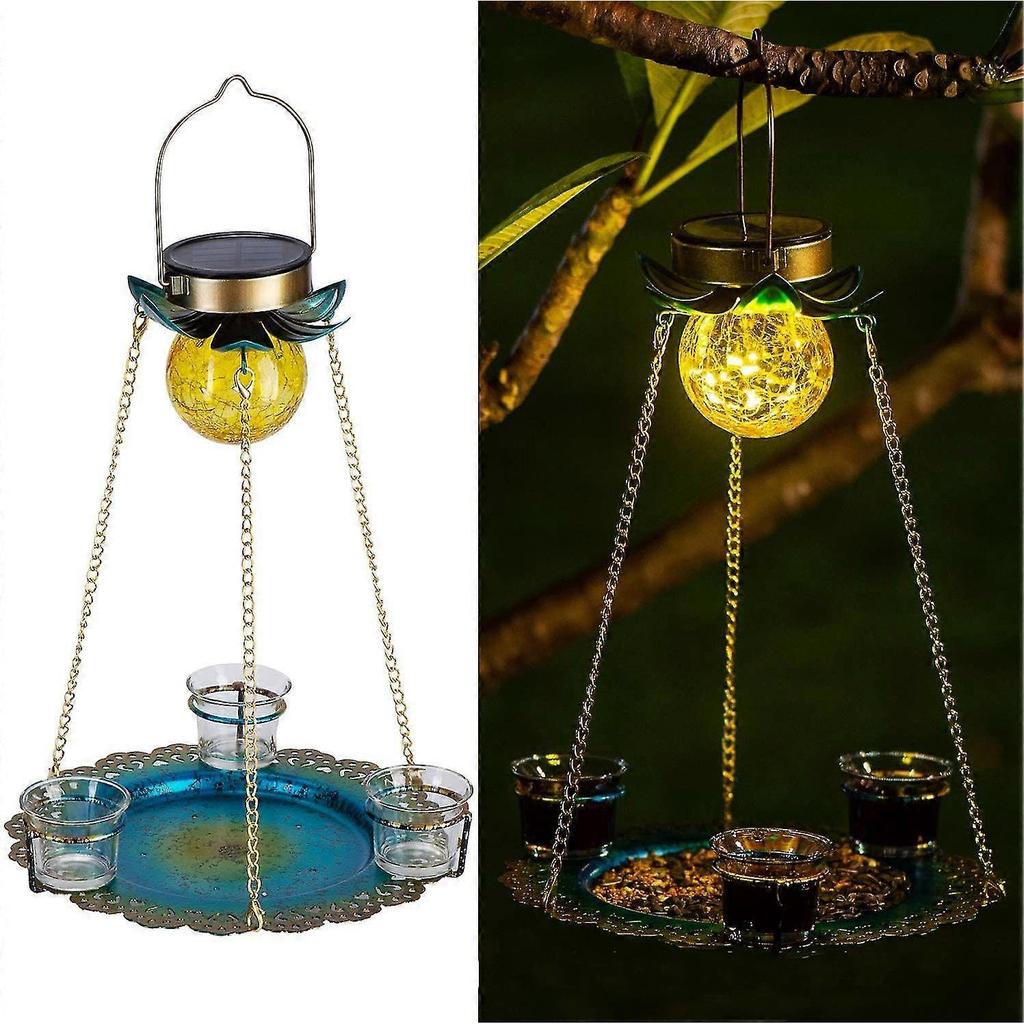 Solar suspended wild bird feeder metal feeder tray waterproof solar garden light
