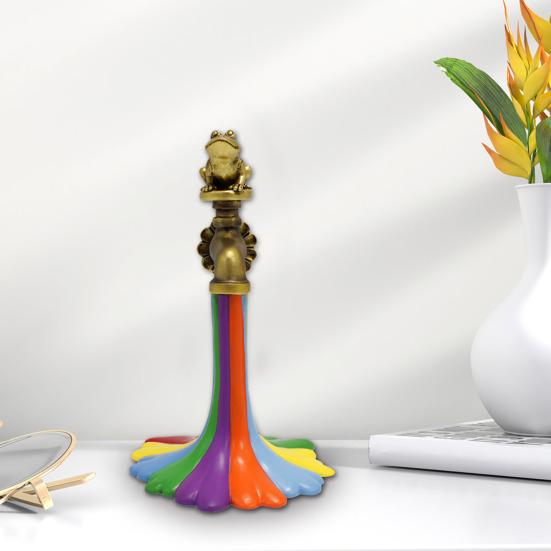 Faucet Ornament Resin Frog Figurine Creative Animal Rainbow Faucet Statue for Garden Home Decoration