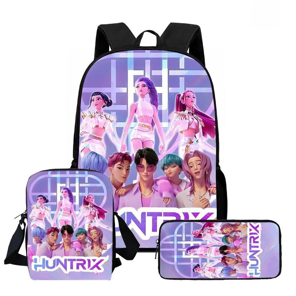 Large Capacity Schoolbag with Shoulder Strap; Student Three-piece Pencil Case Set