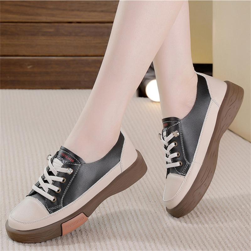 Genuine Leather Women's Flat Sneakers Size 35-40 Autumn Vulcanized Shoes Ladies White Casual Shoes Comfortable Flats
