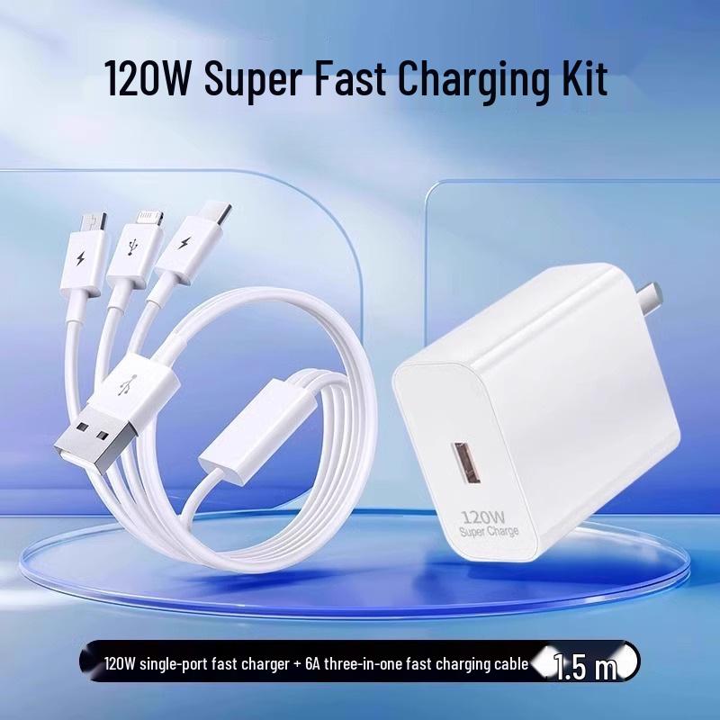 120W Super Fast Multi-Port Charger with 3-in-1 Data Cable Car Kit