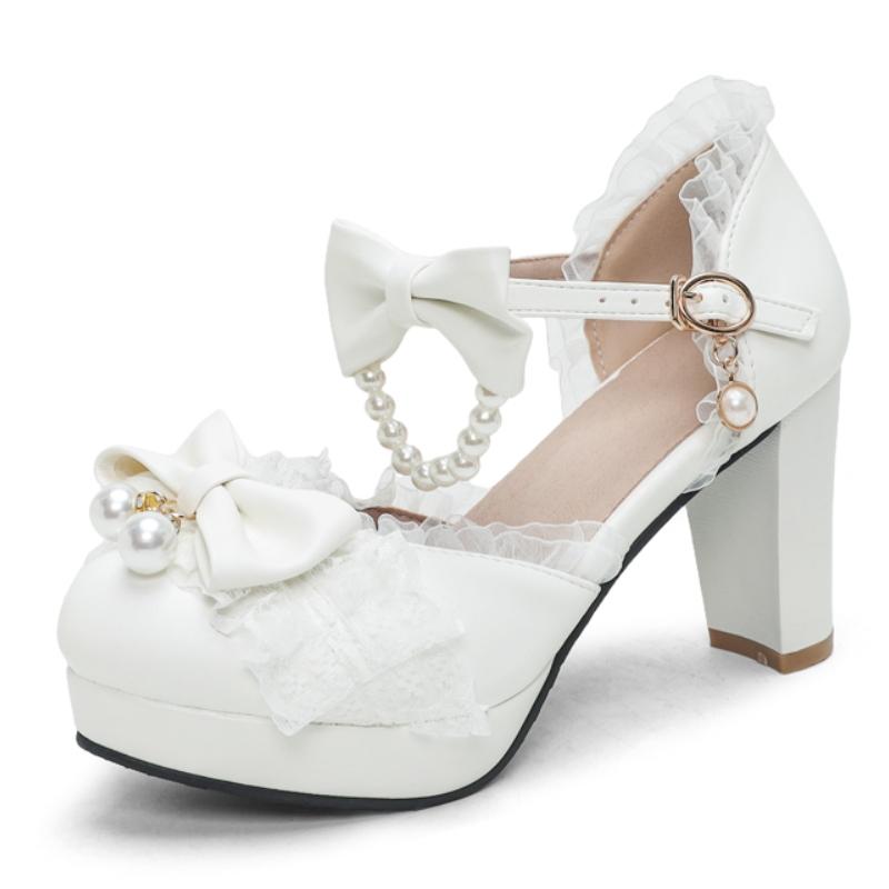 

Сладкие женские туфли-лодочки на высоком каблуке, обувь Лолиты на платформе с кружевом, роскошные хрустальные розовые, белые, розовые, на каблуке, для вечеринки, свадьбы, танцев, женские 48