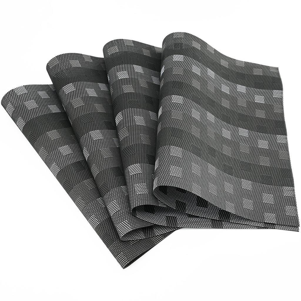 Black Weave Checkered Wine Cup Pad PVC Washable Placemats for Dining Table Mat Non-slip Placemat Set In Home Kitchen Accessories