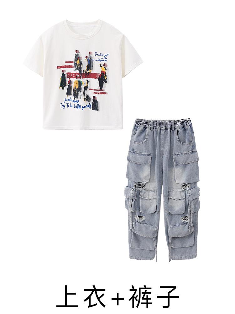 Hip-Hop Children'S Trendy Jazz Dance Performance Costumes Girls Catwalk Navel Suit Hip-Hop Hiphop Performance Costumes Summer