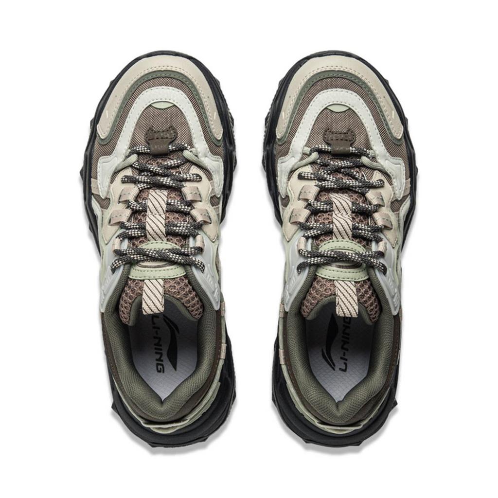 LiNing Kocia Łapka Lite 2 Gruba Podeszwa Podwyższająca Amortyzacja Retro Antypoślizgowe Trwałe Niskie Casualowe Buty Damskie sneaker Brązowy Szary AGCU176-4