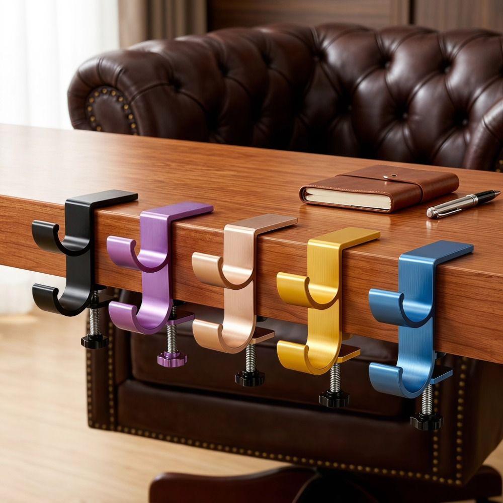 Adjustable Desk Edge Bag Hook Double Hook Desk Headset Hanger Table Side Backpack Rack  School
