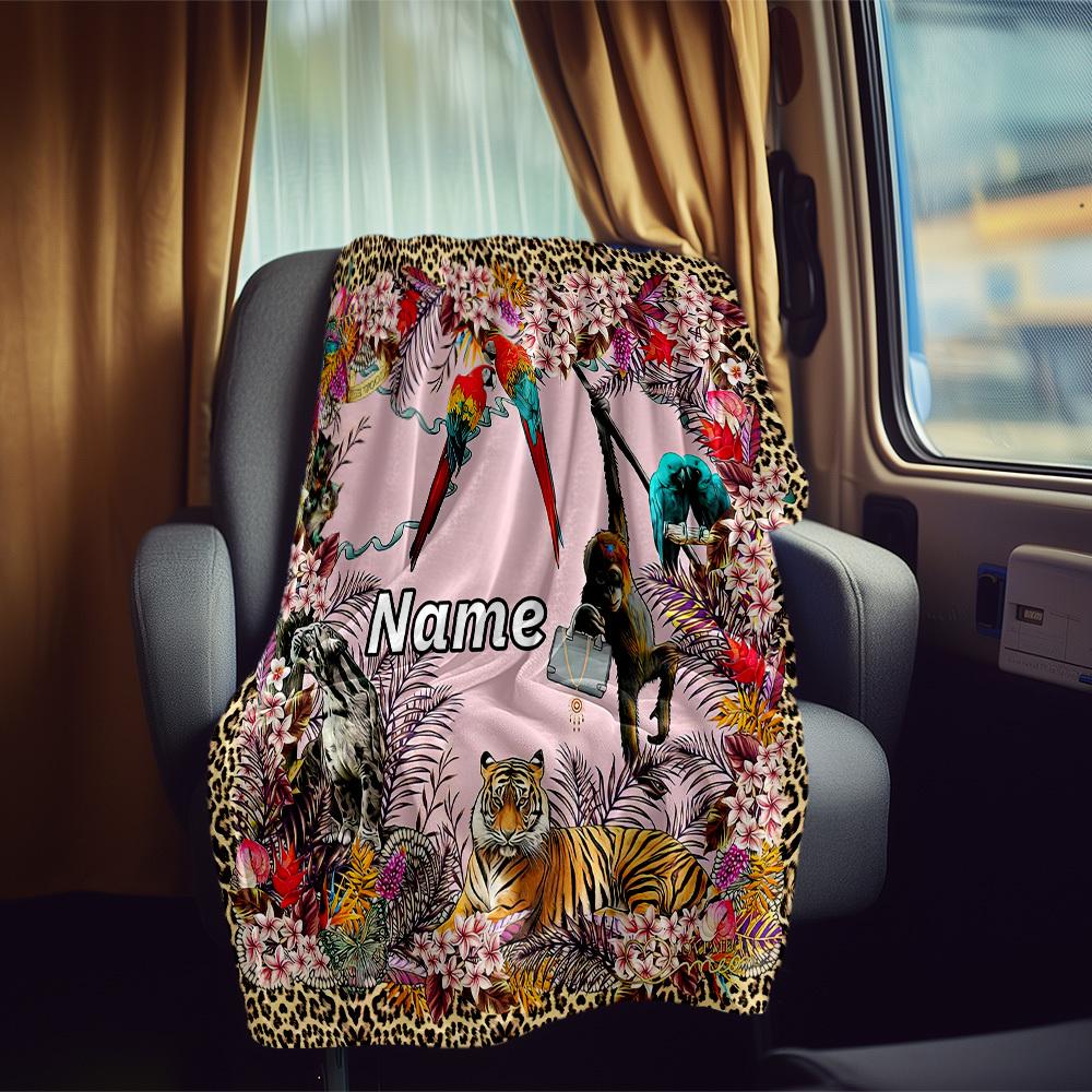 Junglethemed Floral Customize Your Name Rv Blanket Comfortable Soft Lightweight Allseason Multipurpose Blanket For Travel Camping Picnics Sofas Rvs