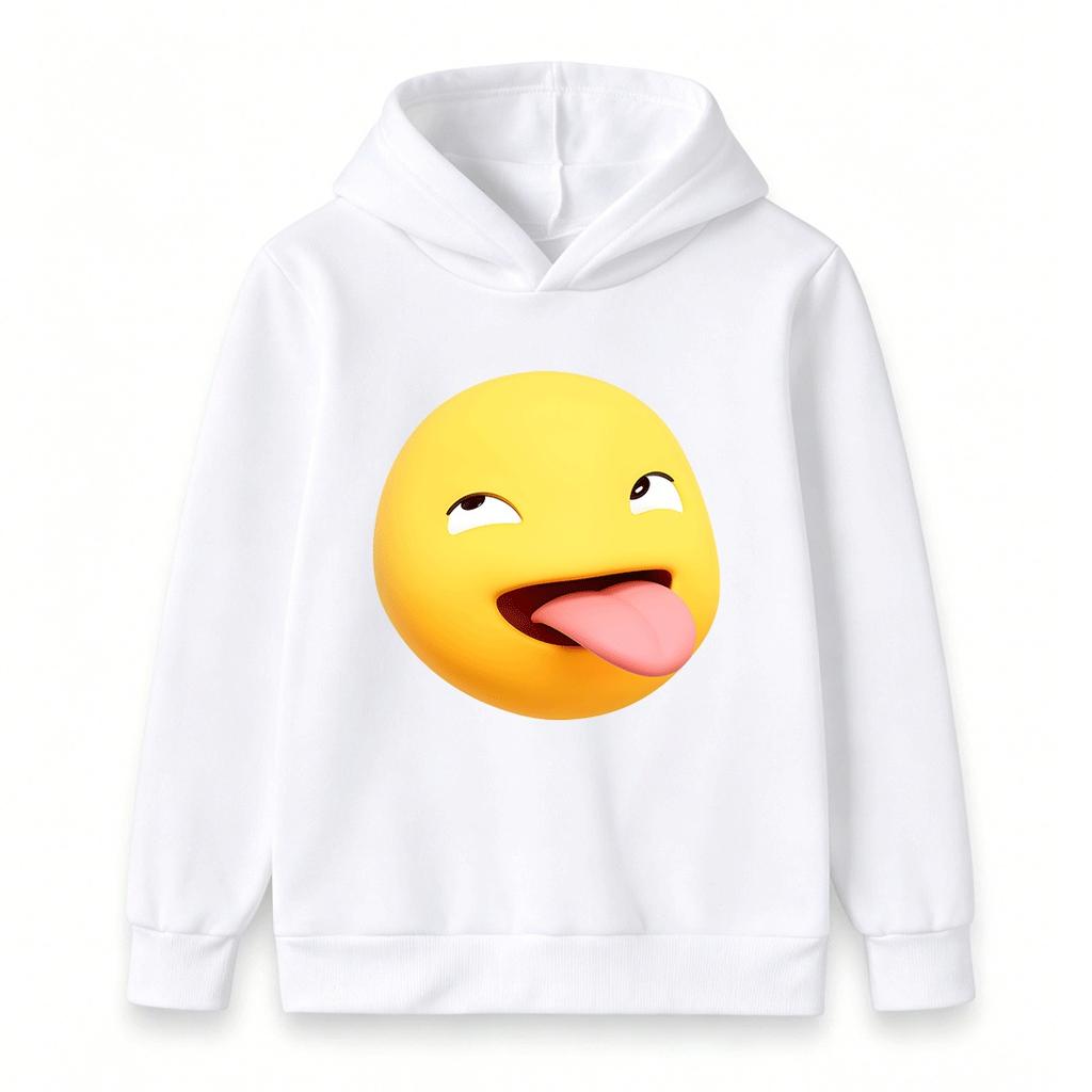 Kids Boys Girls Hooded Sweatshirt, Funny 3D Sly Tongue Out Emoji Print Casual Pullover Hoodie Soft Long Sleeve Loose Top for Daily School Holiday Wear