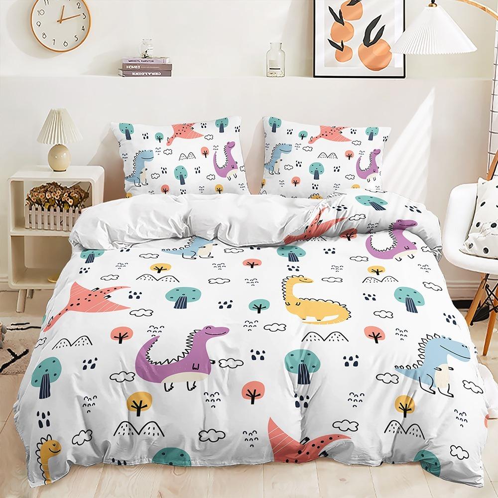 Cartoon Animal Bedding Set Children's Teen Duvet Cover Pillowcase with Dinosaur Pattern Boys Single Double King Queen, 2/3 Pieces