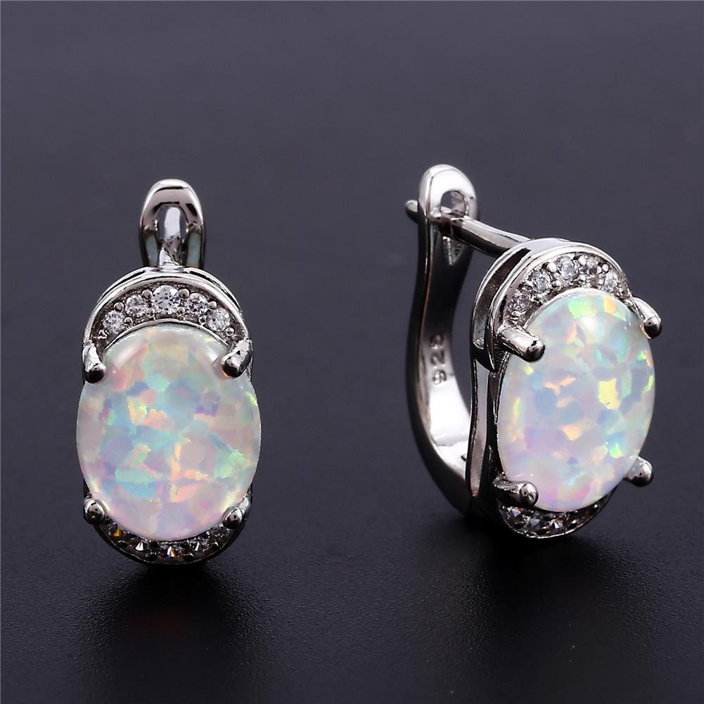 Pendiente de Hebilla Elíptico Borde Azul Diamante Blanco para Mujer Retro Simple Personalizado Accesorio Versátil