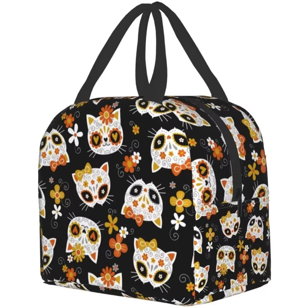 Ziua Morților Pisică Genți de Prânz Cutie Izolată Congelabilă Cooler pentru Femei Copii Fete Geantă Tote Reutilizabilă Impermeabilă pentru Școală Muncă