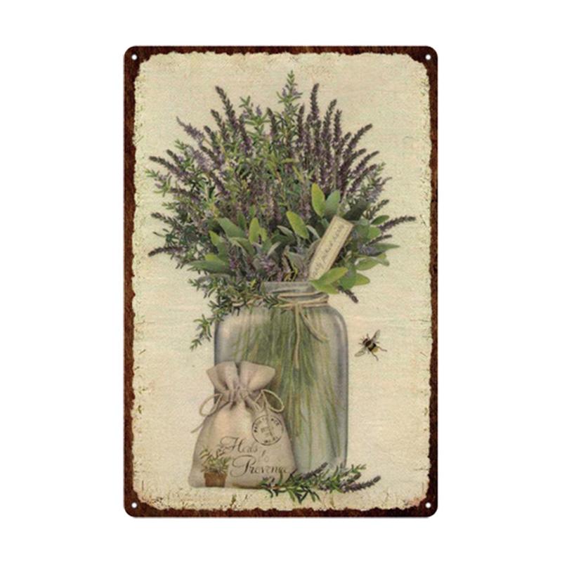 Pastoral Style Flower Plaque Metal Tin Sign Lavender Rose Retro Plates Poster for Living Room Home Garden Wall Decor 20x30cm