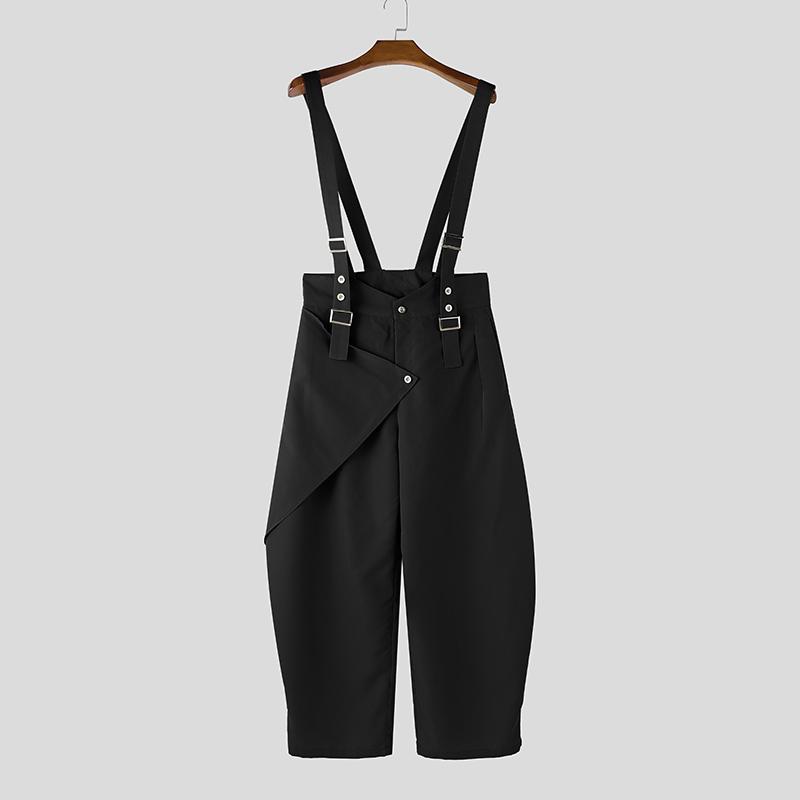 INCERUN Summer Men Sleeveless Strap Layers Casual Loose Suspender Overalls Bib Pants чёрный
