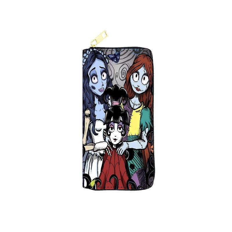Portefeuille Long en Cuir PU Nightmare Before Christmas pour Femmes Pochette à Fermeture Éclair Sac à Maquillage 3 pièces