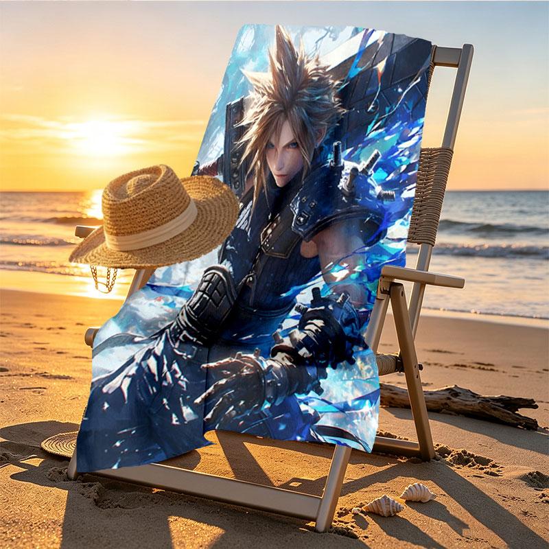 Final Fantasy Spausdintas Paplūdimio Rankšluostis, Minkštas, Lengvas. Namų voniai, SPA, baseinui, jogai, banglenčių sportui, stovyklavimui, dovana šeimai, draugui