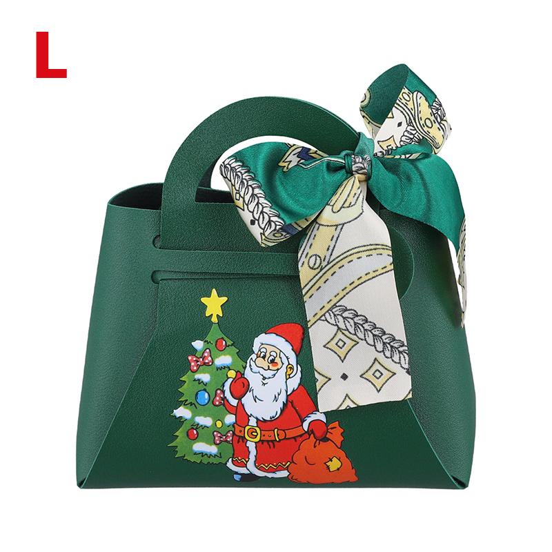 1PC Xmas Party Decor Hand Gift Bag Christmas Candy Boxes Santa Claus Print PU Leather Candy Box