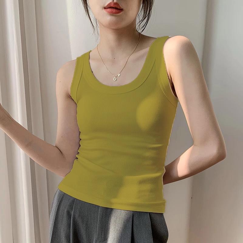 Women's Ice Silk Slimming Knitted Camisole with Chest Pad