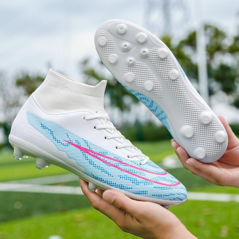 Mens Womens High-Top Football Cleats Turf Grass Fields Anti-Slip Rubber Sole Breathable Mesh Lining Synthetic Upper
